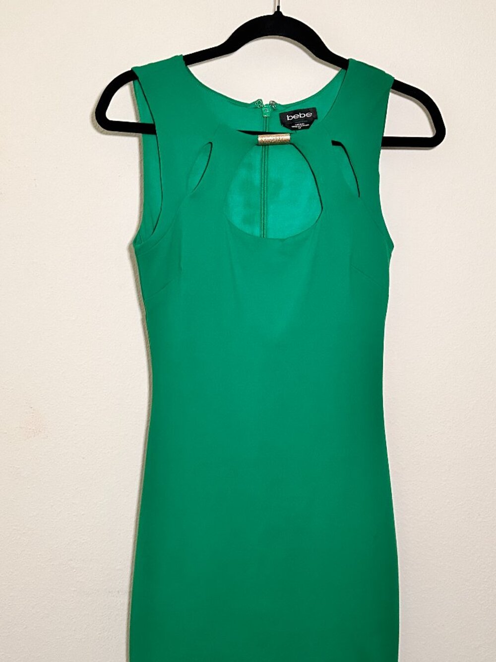 Green Bebe mini dress with cutout detail